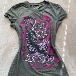 gray and pink cyber y2k top